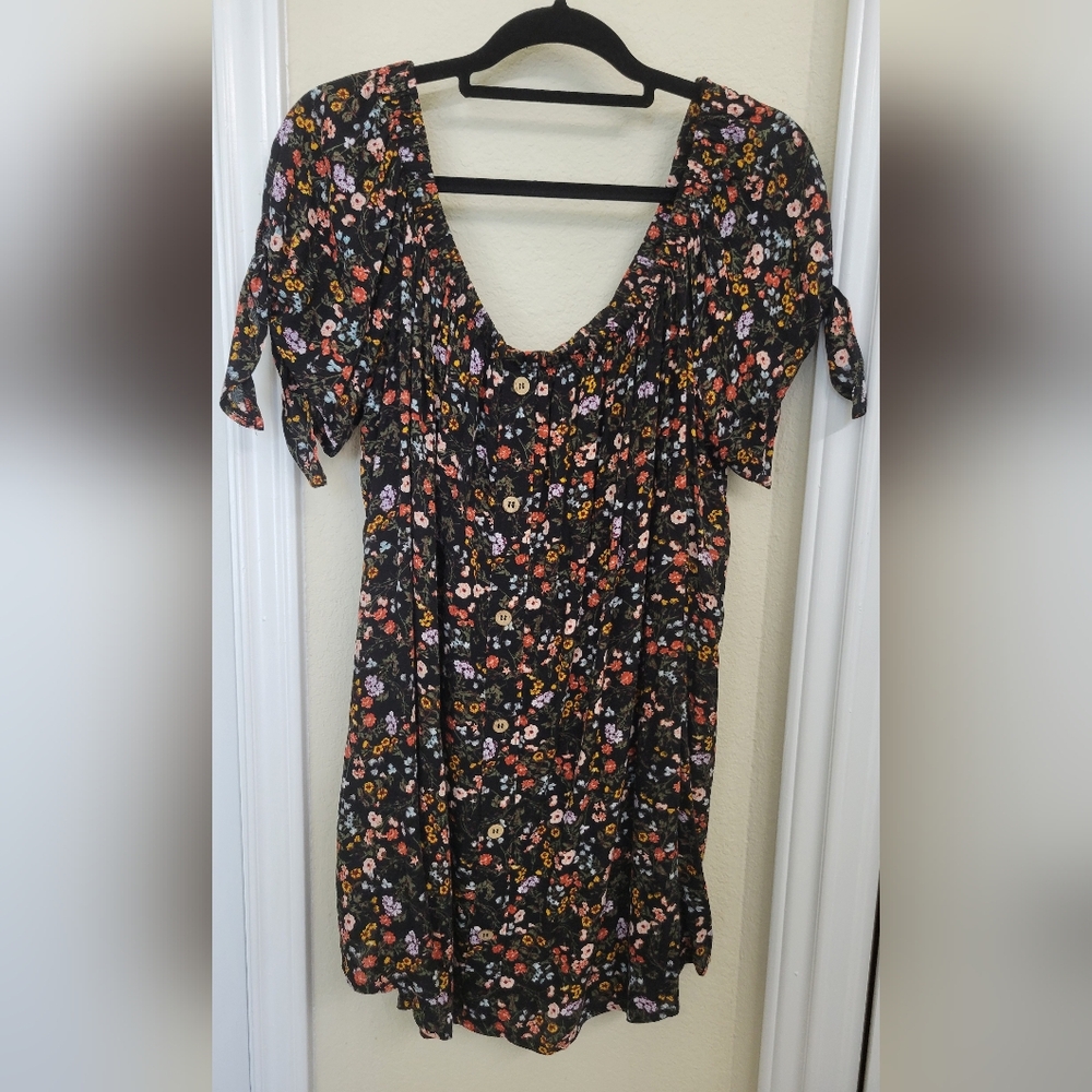 Justify Multicolored Floral Hippie Flowy Baby Doll Tie Sleeve Tunic Plus…